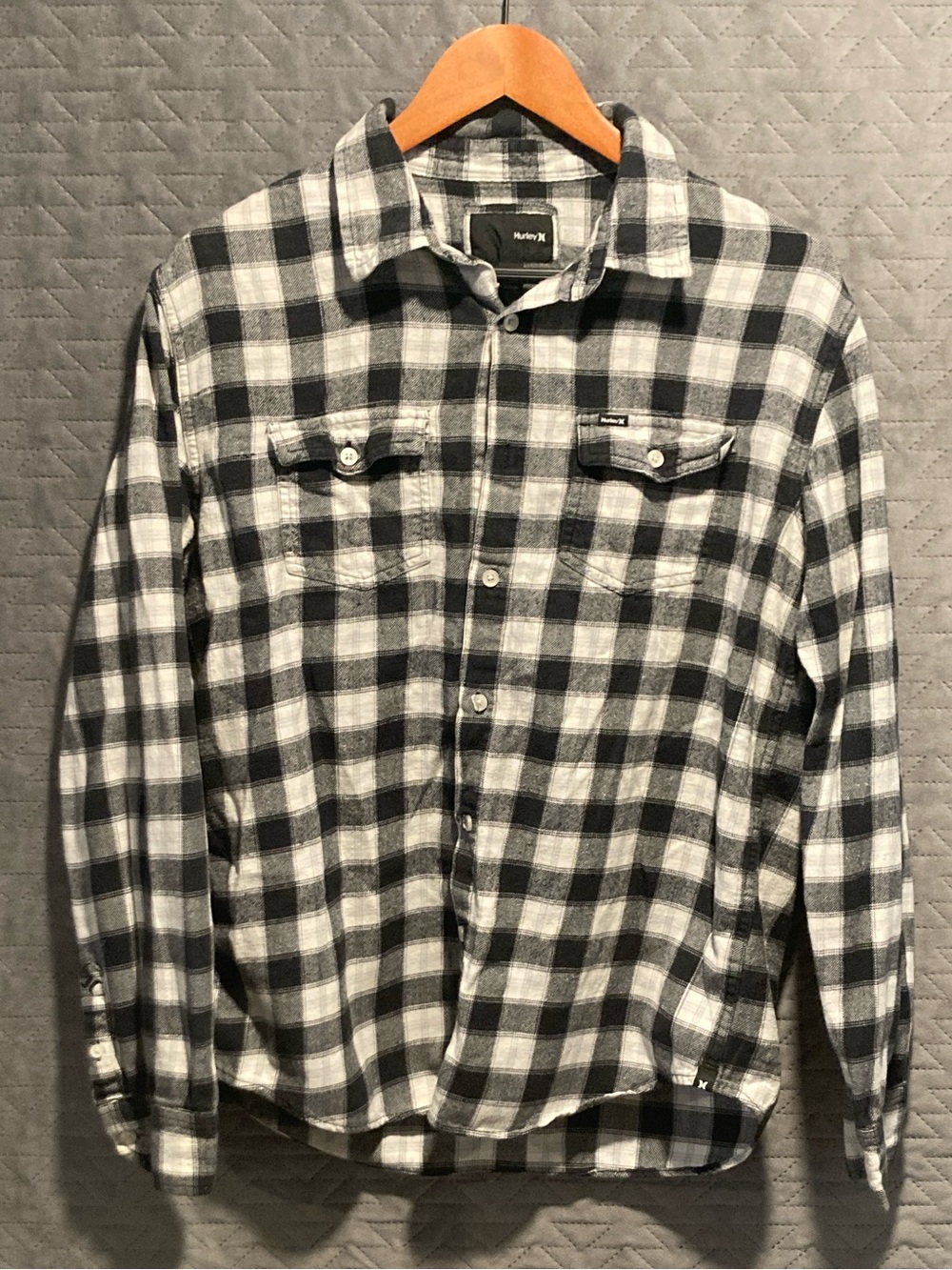 Hurley Black and White Plaid Flannel Shirt